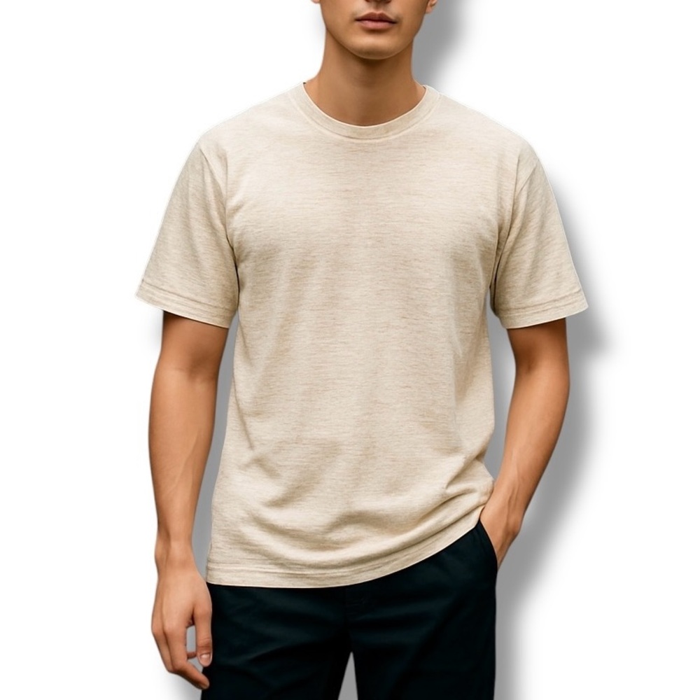 Men's Company Eighty One Short Sleeve Cotton V Neck Heather Beige T Shirt Size L